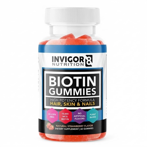 [BRSRA2Y3OBYAOYL7] INVIGOR8 Biotin Gummies 10000mcg | Hair Skin Nails Vitamins Biotin Supplement for Women Men & Kids 5000mcg x2 | Vegan Kosher Halal | Strawberry Flavor | 60