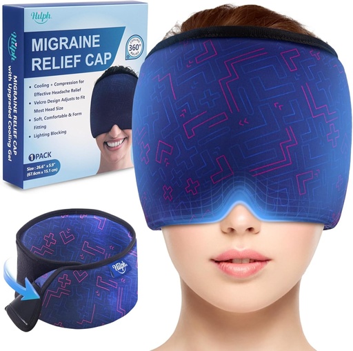 [BRSROHYBBUCGEG3U] Hilph Adjustable Migraine Relief Cap with Thickened Gel Cold Compress, Headache Relief Cap, Face Cooling Mask Gel Head Wrap for Tension, Stress & Hangover, Soothing Gifts for Women Men Blue