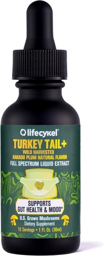 [BRSRAH3YBF5BMD3J] Life Cykel - Turkey Tail Mushroom Liquid Extract with Kakadu Plum - Immune Support & Digestive Health Prebiotic Supplement - Vegan, Non-GMO and Gluten Free - 1 Fl Oz