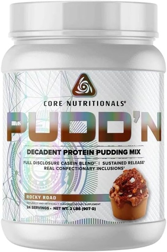 [BRSW2BL2OZ4GG3I6] Core Nutritionals Pudd'n, Decadent Protein Pudding Mix, Full Disclosure Casein Blend, Sustained Release, 20G Protein, 27 Servings (Rocky Road, 2 lb)