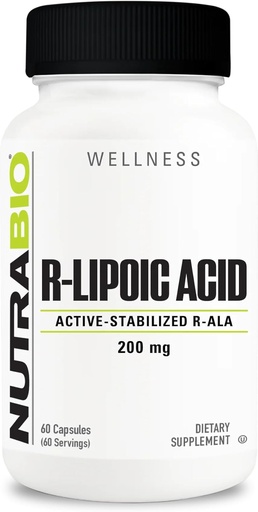 [BRSRA2QZAUCRY2TZ] NutraBio R-Lipoic Acid Supplement, 200mg –Active Stabilized R-ALA Supplement- Optimized Alpha Lipoic Acid Formula for Better Absorption to Support Health and Wellness- 60 Capsules