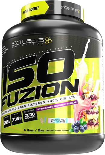 [BRSWYAITBV6BQCTZ] Iso Fuzion 100% Whey Isolate 28g Non Denatured Protein Powder, White Choco Blueberry Cobbler, 4.4lb