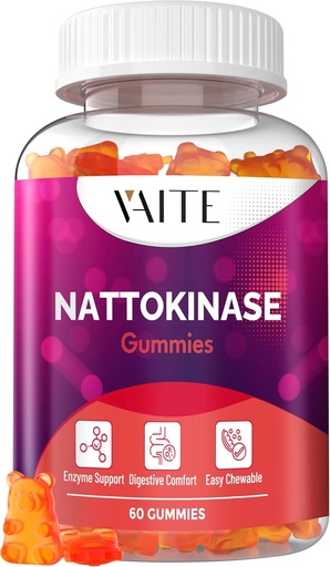 [BRSRAZYFCUIR4YI4] VAITE Nattokinase Supplement 2000 FU (Fibrinolytic Units) 100mg - Enzyme Supplement, Vegan Formula, Supports Health, Double Strength, Non-GMO, Soy Free, Gluten Free, 60 Vegetarian Gummies