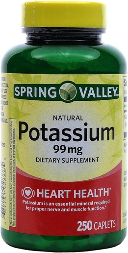 [BRSWIYYYCUHBQ3A5] Spring Valley Potassium 99 mg from Potassium Gluconate 595 mg (250 Count)