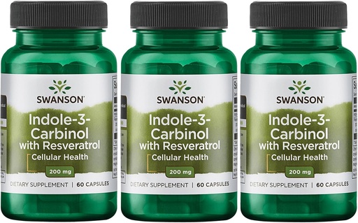[BRSWK2TROQGQ22Y7] Swanson Indole-3-Carbinol with Resveratrol - I3C Supplement Promoting Cellular Protection - Natural Supplement to Help Maintain Healthy Hormone Balance - (60 Capsules, 200mg Cada) (3 Pack)