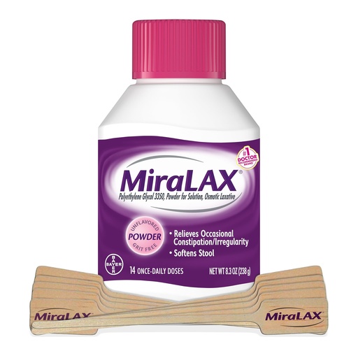[BRSWY2QFAV7G2GTD] MiraLAX Laxative Powder, Gentle Constipation Relief for Adults, Stool Softener with PEG 3350, Nonstimulant Laxative, No Harsh Side Effects, Includes Stirrer, 14 Dose