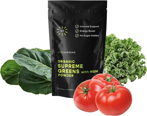 [BRSWI2YTOIOQGYDG] Organic Superfood Green Powder with MSM, for Gut Health, Digestion, Imunitary Support, Energy, and More (Sugar Free, Non-GMO, Keto, Vegan), 60 Servings, 30 Day Supply