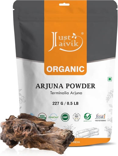 [BRSWGYI7CQFAEDLA] Just Jaivik 100% Organic Arjuna Bark Powder (Terminalia Arjuna) 1/2 LB, 08 oz, 227g USDA Certified Organic- Biodegradable Resealable Zip Lock Pouch Traditional rejuvenative and Tonic for The Heart*