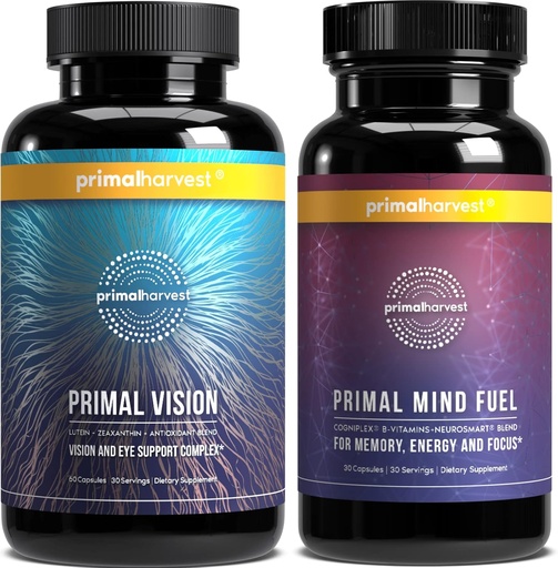 [BRSROYIHA4BBQ2Q2] Primal Harvest Brain Boost & Vision kiegészítők nők és férfiak Vision és szem támogató komplexum Lutein, Zeaxantin Bundle