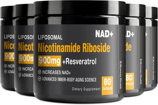 [BRSRAAQKAECBME3F] NAD priedas - NAD + su Nicotinamide Riboside (NP) ir Resveratrol Quercetin 900mg Pure Organic NAD Plus ląstelių remonto sveiko senėjimo smegenų funkcija, 80 kapsulių (pakuotė 5)
