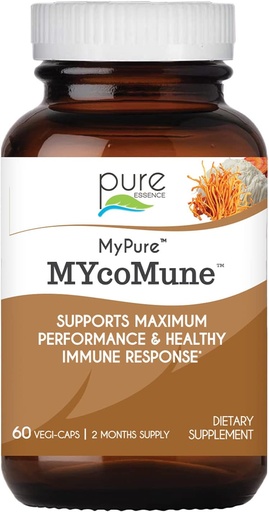 [BRSWGFAPA4PQAF3G] PURE ESSENCE LABS MYcoMune Immune Support Supplement - Concentrated Organic Mushroom Powder Extract - Reishi, Lion's Mane, Cordyceps, Chaga, Shiitake, Maitake - 60 Caps