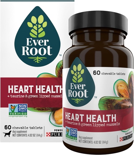 [BRSWYAD6DEPGAD3J] EverRoot Dog Heart Supplements Heart Health Žvečljive tablete s Tavrinom in Green-Lipped Mussels - 4.02 oz. Pločevinka