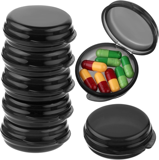 [BRSRAEILPIHWOYD2] Cutie cu pastile mici, Case cu pastile rotunde de călătorie, Portable Medicine Pastile Container Deţinătorul, Daily Mini Pill Organizator pentru Purse Pocket pentru a menţine Suplimentul de ulei de peşte de medicamente vitamine (Black, 7PCS)