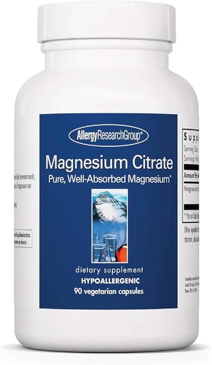 [BRSWIYQFCUHGOETU] Allergi Research Group Magnesium Citrate Kosttilskud - Bone & Stress Support, Well- Absorberet, Hypoallergen, Vegetariske Kapsler - 90 Greve