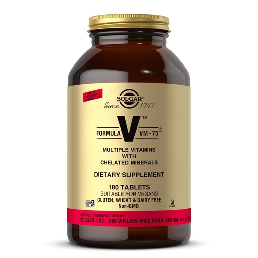 [BRSWIYYLAIAR42LO] Solgar Formula VM-75, 180 Tablets - Multivitamin with Chelated Minerals - Vitamin A, B6, B12, C, D, E - Biotin, Magnesium, Calcium, Iron, Zinc - Vegan, Gluten Free, Dairy Free, Kosher - 180 Servings