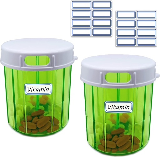 [BRSW2GI3CQDWAETX] Organizator tablete 4 Kompartment 2PCS Dispenzer tablete velike prenosne tablete Škatla Mesečni Medicina Organizator za tablete, ribje olje, vitamini, dopolnila (Pill Case 2 Pack + Self Adhesive etikete)