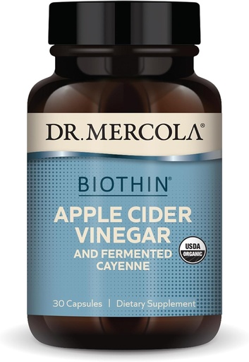 [BRSWGZIRCN4BE3L5] Dr. Mercola Biothin Organic Apple Cider Vinegar and Fermented Cayenne, 30 Сервінги (30 капсули), Дієтичні добавки, Дайджестна підтримка, Не-GMO, USDA Organic