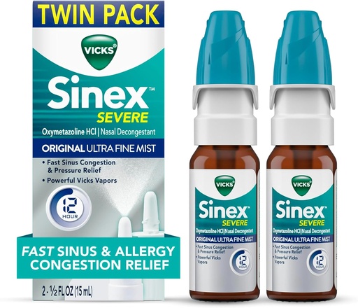 [BRSWGYIEDJ5GKEI3] Vicks Sinex SEVERE Allergy & Sinus Nasal Spray, Original Ultra Fine Mist, Decongestant Medicine, Relief von Nasal Congestion durch Kalt oder Allergie, Sinus Druckentlastung, 265 Sprays x 2