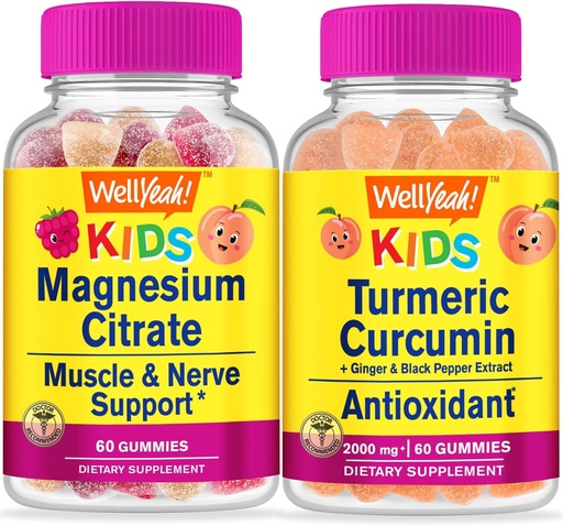 [BRSROELQCB5WAETJ] WellYeah Magnesium Citrate Kids + Turmeric Curcumin Kids, Gummies Bundle - Great Tasting, Vitamin Supplement, Gluten Free, GMO Free, Chewable Gummy