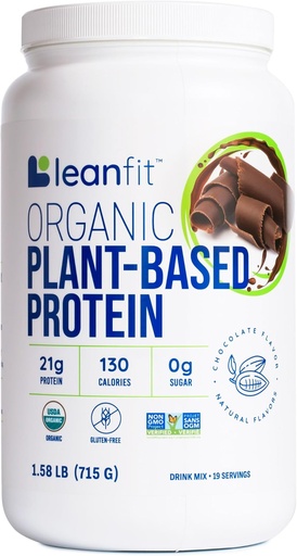 [BRSW2EICAQNGO2A2] LeanFit Organic Plant w proszku protein na bazie LeanFit, Natural Chocolate Flavor - Wegan, USDA Organic Certified, Soy- Free, Gluten- Free, Dairy- Free, Sugar- Free, Non-GMO - 21g Protein, 18 Służenia, 1.58 Tub doniczkowy