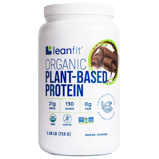 [BRSW2EICAQNGO2A2] LeanFit Organic Plant-Based Protein Powder, Natural Chocolate Flavor - Vegan, USDA Organic Certified, Soy-Free, Gluten-Free, Dairy-Free, Sugar-Free, Non-GMO - 21g Protein, 18 Servings, 1.58 Pound Tub