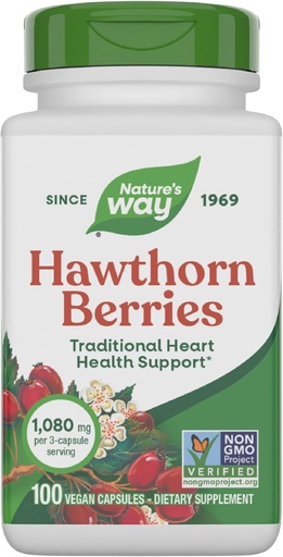[BRSWIYT3OMAQKDQV] Nature's Way Herbal Hawthorn Berries, Traditional Heart Health Support*, 100 Vegan Capsules (Packaging May Vary)