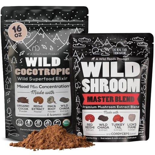 [BRSRAAIKOUPGCA3D] Cocotropic Organic Mushroom Cacao Mix (16oz) & Master Mushroom Blend (4oz) Bundle for Energy and Mental Clarity