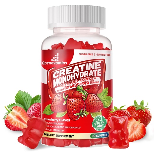 [BRSRAGQQOUMQ2C3J] Creatine Monohydrate Gummies Complex for Men & Women -Advanced Formula W/L-Taurine + Vitamin B12, Sugar Free Chewable Supplement,90 Strawberry Gummies