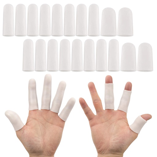 [BRSWYYD3OEJQ2HTB] ANCIRS Gel Finger Support Protector Gloves, Gel Finger Cots/Covers - Different Sizes Silicone Fingertips for Hands Cracking, Eczema Skin (20pcs White)