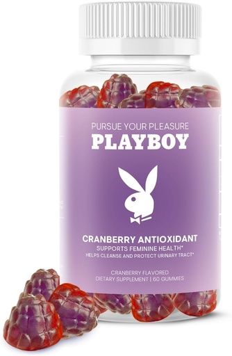 [BRSRA2Y6AF6QI3T3] Playboy - Feminine Health Cranberry Antioxidant Gummies for Women (60 Count - Cranberry) Antioxidant Rich to Cleanse & Protect Urinary Tract Health, Vaginal Odor and Ph Balance - Non GMO, Vegan Gummy