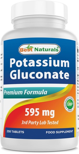 [BRSWIBY2OQFRYFDM] Best Naturals Potassium Gluconate Supplement 595 Mg Tablet, 250Count