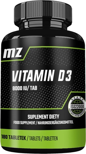 [BRSRAED3AAFWYE3V] Vitamin D3 2000 IU in a Tablet - 180 Tablets - Lasts for 720 Servings - Supports Calcium Balance & Bone Health - Dietary Supplement by MZ