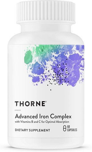 [BRSWG236CMBQKFDZ] THORNE - Advanced Iron Complex - Complete Blood Support Formula* - Elemental Iron, Folate, B and C Vitamins for Optimal Absorption - Chelated Iron Supplement - Gluten, Dairy & Soy-Free - 60 Capsules