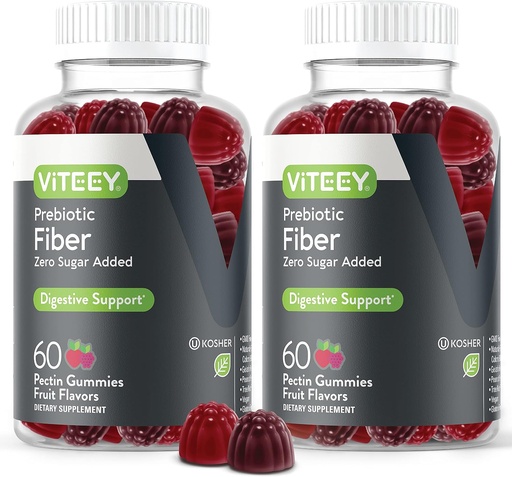 [BRSWYHQTCVYROCT2] VITEEY Prebiotic Fiber Gummies for Adults, 4g - Gut Health & Digestive Soluble Fiber Supplement Gummies - Zero Sugar Added, Vegan, Gluten-Free - 120 Count