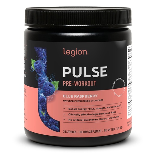 [BRSWECQKOYIQAC34] LEGION Pulse Pre Workout - All Natural Nitric Oxide Preworkout Drink to Boost Energy, Creatine Free, Naturally Sweetened, Beta Alanine, Citrulline, Alpha GPC (Blue Raspberry)