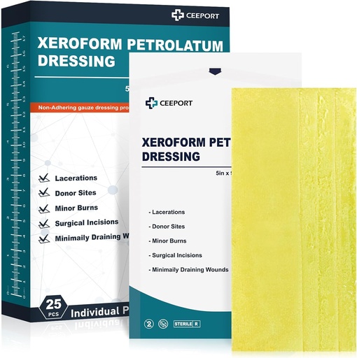 [BRSRMAT7BYMGGADX] Medical Xeroform Petrolatum Dressing 5x9 - Non-Adherent Gauze Pad Strip, Fine Mesh Gauze Patch Supplies for Wound Care, Burns, Lacerations, & Skin Grafts (Pack of 25)