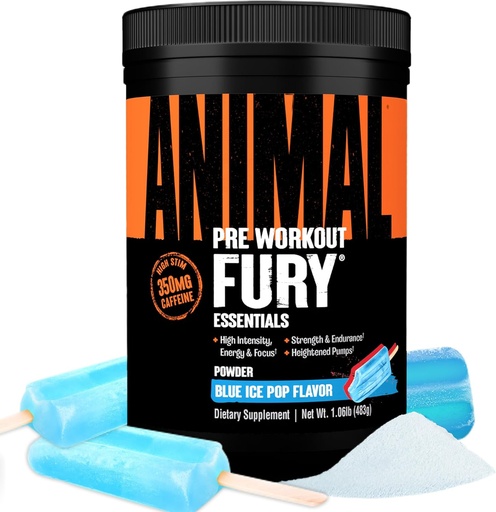 [BRSWGAA5BADRGAL7] Animal Fury Pre Workout Powder – Blue Ice Pop, 350mg Caffeine, BCAA Amino Acids, 2g Beta Alanine, Citrulline " Tyrosine, Energy, Focus, Strength, Endurance, Preworkout for Men " Women, 30 Servings