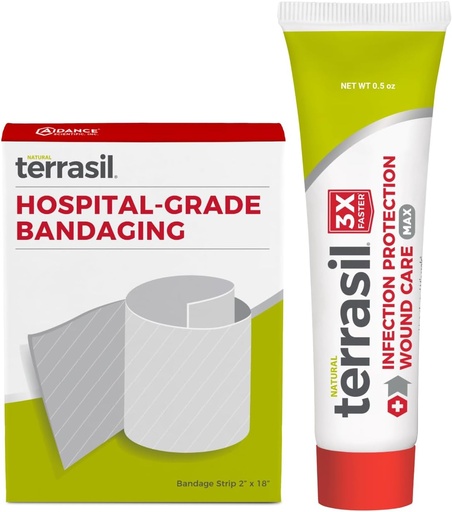 [BRSWIFI5CUGROYI3] Terrasil Wound Care First Aid Kit: Medical Bandage & Wound Healing Ointment, Infection Protection for Bed Sores, Pressure Sores, Ulcers, Blisters, Cuts. Dermatologist-Tested (0.5oz, 2"x18" Bandage)