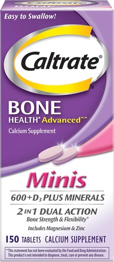 [BRSWKGYIBIDA4A3I] Caltrate Calcium & Vitamin D3 Supplement Plus Minerals Mini Tablets, 150 ea (Pack of 4)