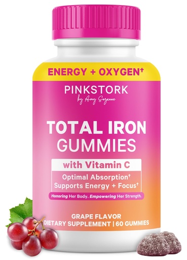 [BRSWYCYZOR4GMCLA] Pink Stork Prenatal Iron Supplement Gummies for Women - 20 mg with Vitamin C - Grape Chewable for Deficiency, Energy, & Blood Builder - 60 Gummy Chews