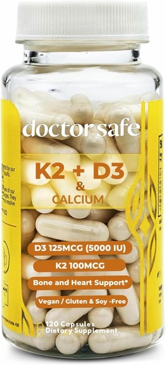 [BRSRAED3CEHA4A3L] DOCTOR SAFE Vitamin D3 K2 with Calcium & BioPerine MK7 + D3 5000iu US-Made Non-GMO Gluten-Free Soy- Free (120 Capsules - 4 Month Supply)