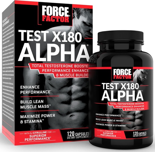 [BRSWIEIYOQNWCG3O] Test czynnika siły X180 Alpha Testosteron Booster dla mężczyzn, Suplement testosteronu z opatentowanym kozieradka & L- Citrulina do promowania Lean mięśni, Siła, Energia, Moc & Wydajność, 120 Kapsułki