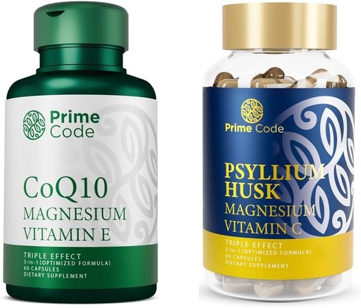 [BRSRAH37OEFGG23H] Prime Code CoQ10 250 mg med magnesiumglycinat og vitamin E, Psyllium Husk kapsler med magnesiumcitrat og vitamin C