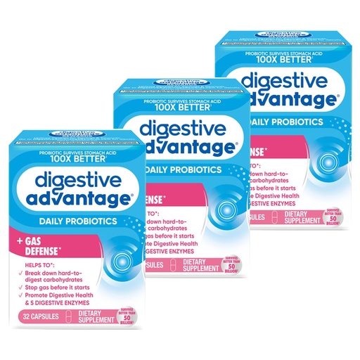 [BRSRMEAQB4BW2YDK] Digestive Advantage Fast Acting Enzymes + Daily Probiotic Prevent Gas & Break Down Food Particles 32 Count Capsules (3 Pack)