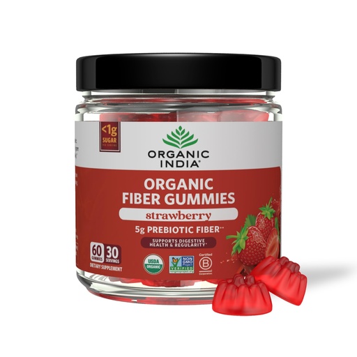 [BRSRAZQ2AUIBEETO] ORGANIC INDIA Fiber Gummies for Adults - Prebiotic Fiber, Dietary Supplement, Digestive Health for Men & Women, Vegan, Low Sugar, Non-GMO - Strawberry, 60 Gummies