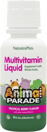 [BRSWIYQNBVYWM2D6] NaturesPlus Animal Parade Children's Liquid Multivitamin - Tropical Berry Flavor - 8 fl oz - Whole Food Supplement - Vegetarian, Gluten Free - 16 Servings