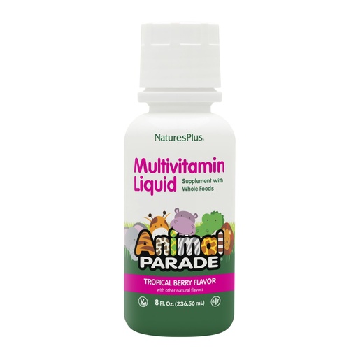 [BRSWIYQNBVYWM2D6] NaturesPlus Animal Parade Children's Liquid Multivitamin - Tropical Berry Flavor - 8 fl oz - Whole Food Supplement - Vegetarian, Gluten Free - 16 Servings