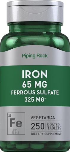 [BRSWIFDQAYJQMCAZ] Piping Rock Iron Ferrous Sulfate 65 mg | 250 Tablets | Iron Supplement | High Potency Formula | Vegetarian, Non-GMO, Gluten Free
