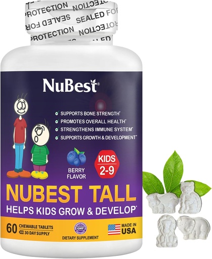 [BRSWYBLYCEPAGFL6] NuBest Tall Kids - Multivitamins & Minerals for Age 2 to 9 - Bone Strength &amp; Immunity Support - Helps Kids, Toddlers Healthy - Animal Shapes - 60 Chewable Berry Tablets  1 Month Supply