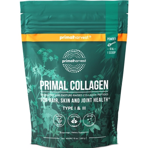 [BRSWYZYOAF6WCD3G] Primal Harvest Collagen Powder for Women or Men Primal Collagen Peptides Powder Type I & III, 10 Oz Collagen Protein Powder for Hair, Skin, Nails (Single, Original)